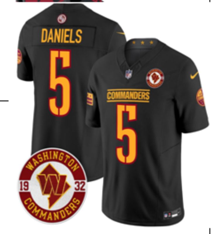 Men 2025 Washington Commanders #5 Daniels Black 3th generation Throwback Nike Limited NFL Jersey style 001